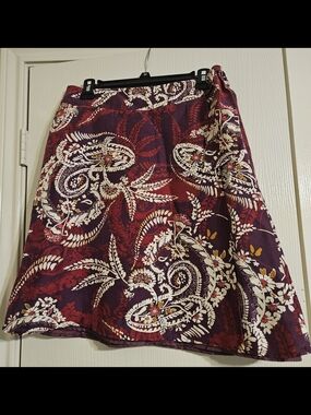 Talbots Plum Paisley A-Line Skirt with White and Gold Accents